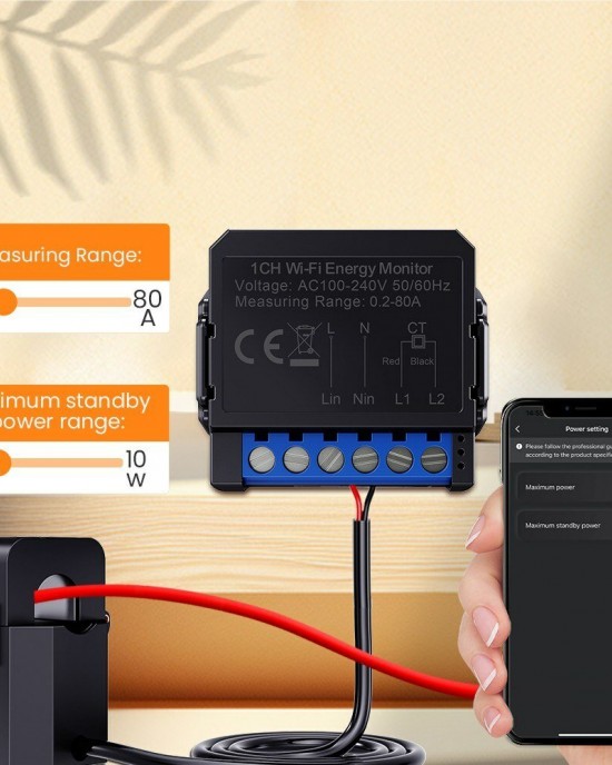 Tuya WiFi Energy Monitoring Meter with Real Time Power Consumption Statistics User Defined Power Settings Easy Installation for Intelligent Energy Management System Tuya WiFi Energy Monitoring Meter with Real Time Power Consumption Statistics User Defined Power Settings Easy Installation for Intelligent Energy Management System