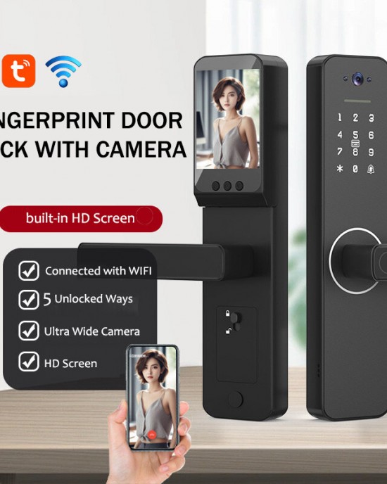 WAFU Tuya WiFi Smart Fingerprint Doorlock with Camera Password Key IC Card APP Unlock Electronic Home Door Lock Built in 3 5inch HD Screen Visual for Home Security Safety WAFU Tuya WiFi Smart Fingerprint Doorlock with Camera Password Key IC Card APP Unlock Electronic Home Door Lock Built in 3 5inch HD Screen Visual for Home Security Safety