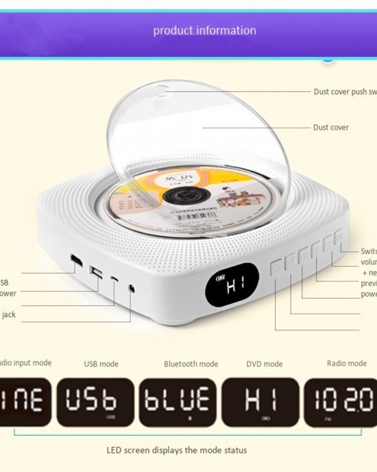 Kecag KC 609 Wall Mounted Home DVD Player Bluetooth CD Player DVD CD Connectable TV Plug In Version White Kecag KC 609 Wall Mounted Home DVD Player Bluetooth CD Player DVD CD Connectable TV Plug In Version White