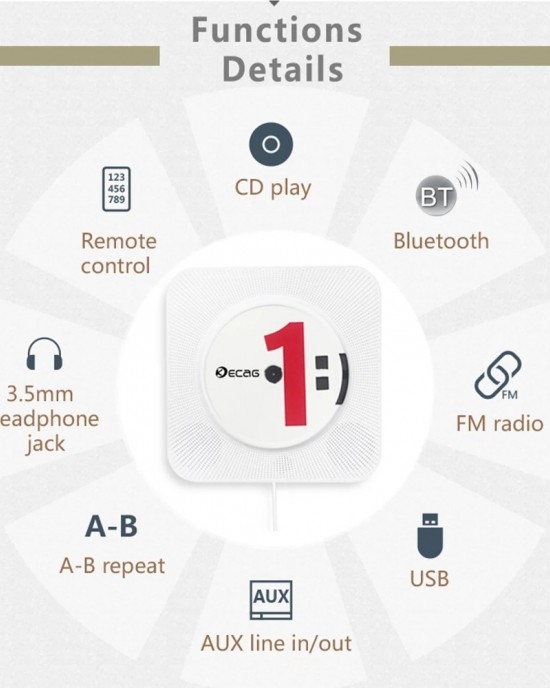Kecag KC 808 6W Wall Mounted Bluetooth CD Player White Kecag KC 808 6W Wall Mounted Bluetooth CD Player White