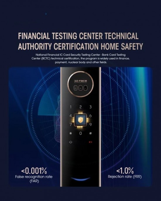 LOCSTAR T100A 3D Face Recognition Fingerprint Code Card Digital Door Lock Rose Gold LOCSTAR T100A 3D Face Recognition Fingerprint Code Card Digital Door Lock Rose Gold