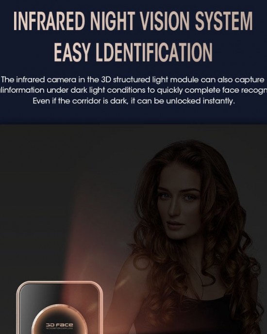 LOCSTAR T100A 3D Face Recognition Fingerprint Code Card Digital Door Lock Rose Gold LOCSTAR T100A 3D Face Recognition Fingerprint Code Card Digital Door Lock Rose Gold