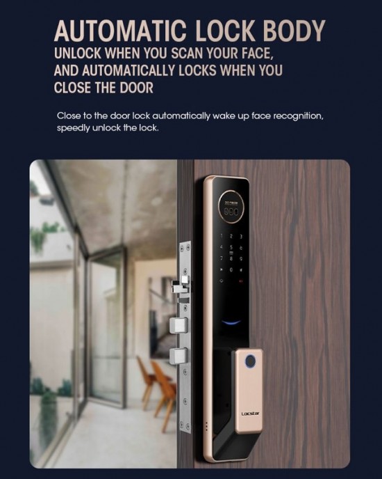 LOCSTAR T100A 3D Face Recognition Fingerprint Code Card Digital Door Lock Rose Gold LOCSTAR T100A 3D Face Recognition Fingerprint Code Card Digital Door Lock Rose Gold
