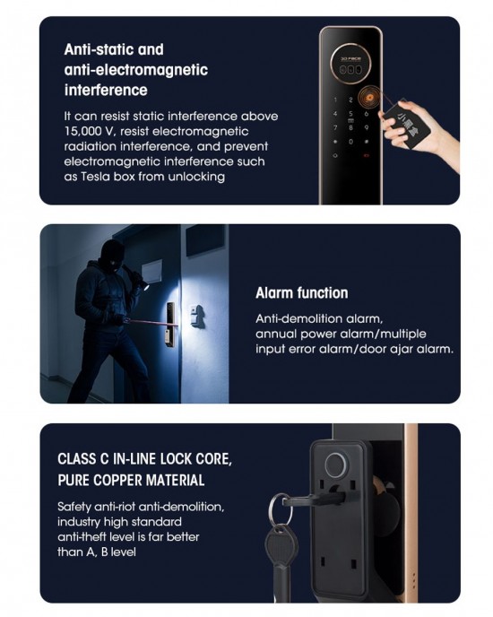 LOCSTAR T100A 3D Face Recognition Fingerprint Code Card Digital Door Lock Rose Gold LOCSTAR T100A 3D Face Recognition Fingerprint Code Card Digital Door Lock Rose Gold