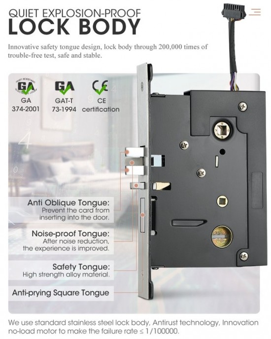 LOCSTAR 8088 RFID Card Mechnical Key Unlock Hotel Door Lock Rose Gold LOCSTAR 8088 RFID Card Mechnical Key Unlock Hotel Door Lock Rose Gold