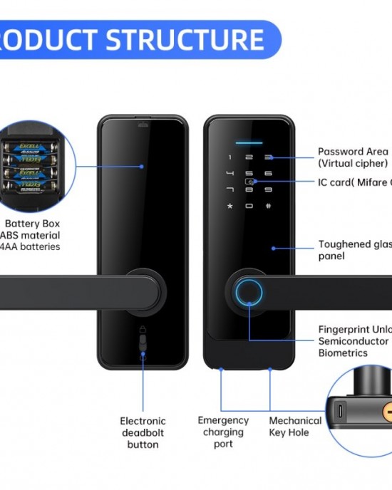 LOCSTAR C89 Smart Fingerprint Password Lock Home Indoor Door TUYA System Lock Black LOCSTAR C89 Smart Fingerprint Password Lock Home Indoor Door TUYA System Lock Black