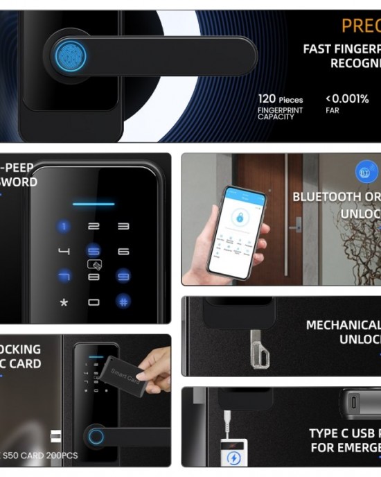 LOCSTAR C89 Smart Fingerprint Password Lock Home Indoor Door TUYA System Lock Black LOCSTAR C89 Smart Fingerprint Password Lock Home Indoor Door TUYA System Lock Black