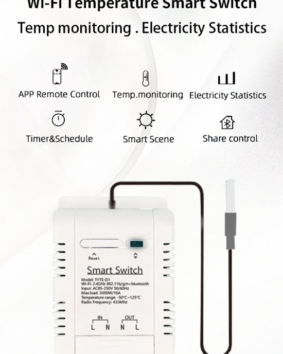 20A Smart WiFi Temperature Humidity Monitoring Switch TYTHE D1 with Remote Control Real Time Monitoring Comprehensive Record Keeping AC 85 250V High Current Compatibility Ideal for Smart Home Automation 20A Smart WiFi Temperature Humidity Monitoring Switch TYTHE D1 with Remote Control Real Time Monitoring Comprehensive Record Keeping AC 85 250V High Current Compatibility Ideal for Smart Home Automation